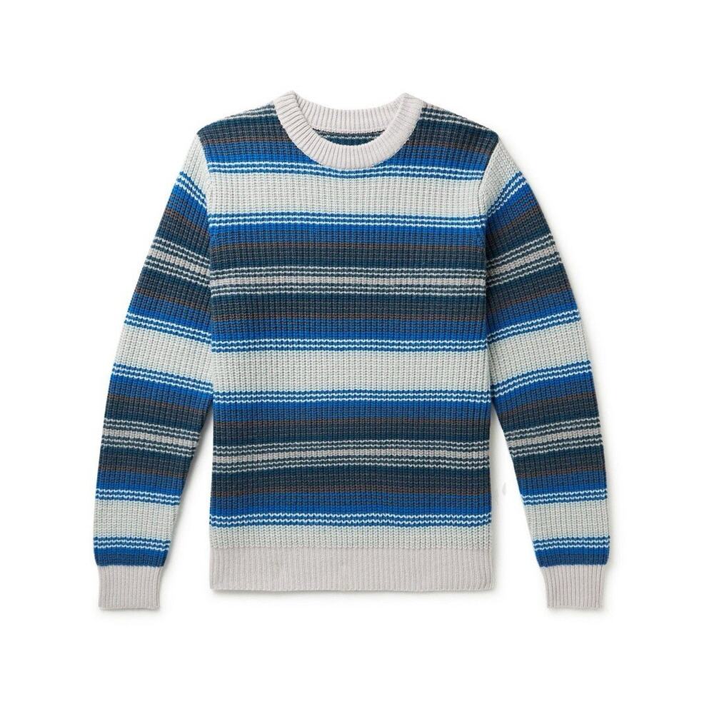 Outerknown Tradewinds Ribbed Striped Wool and Organic Cotton-Blend Sweater Blue